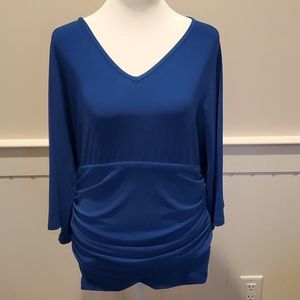 Never worn, STUNNING nylon top. Royal blue. Sort of kimono style, 3/4 sleeves.